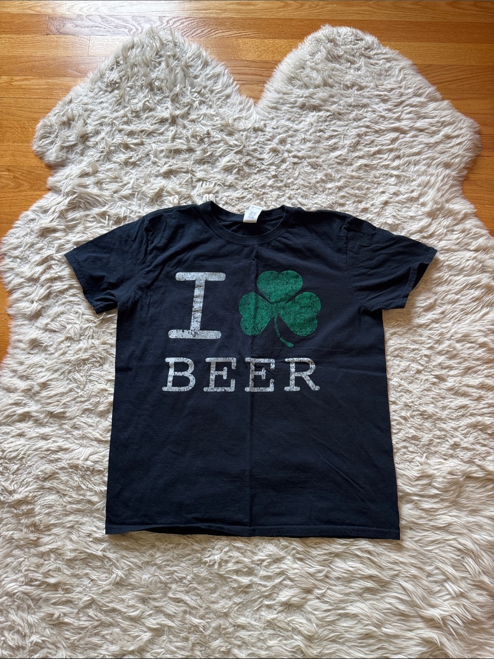 Gildan Black T-Shirt with Green Shamrock "I Beer" Graphic